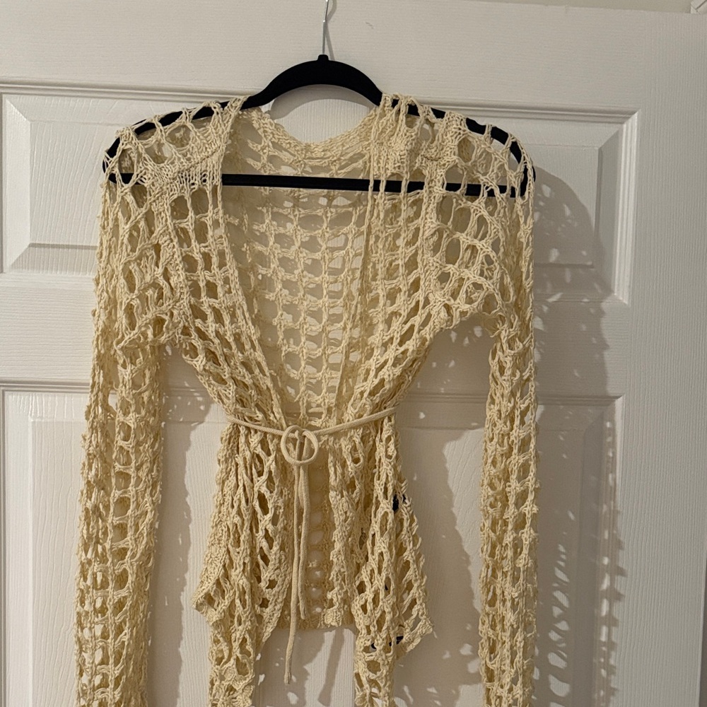 SHEIN Cream Open-Knit Sweater